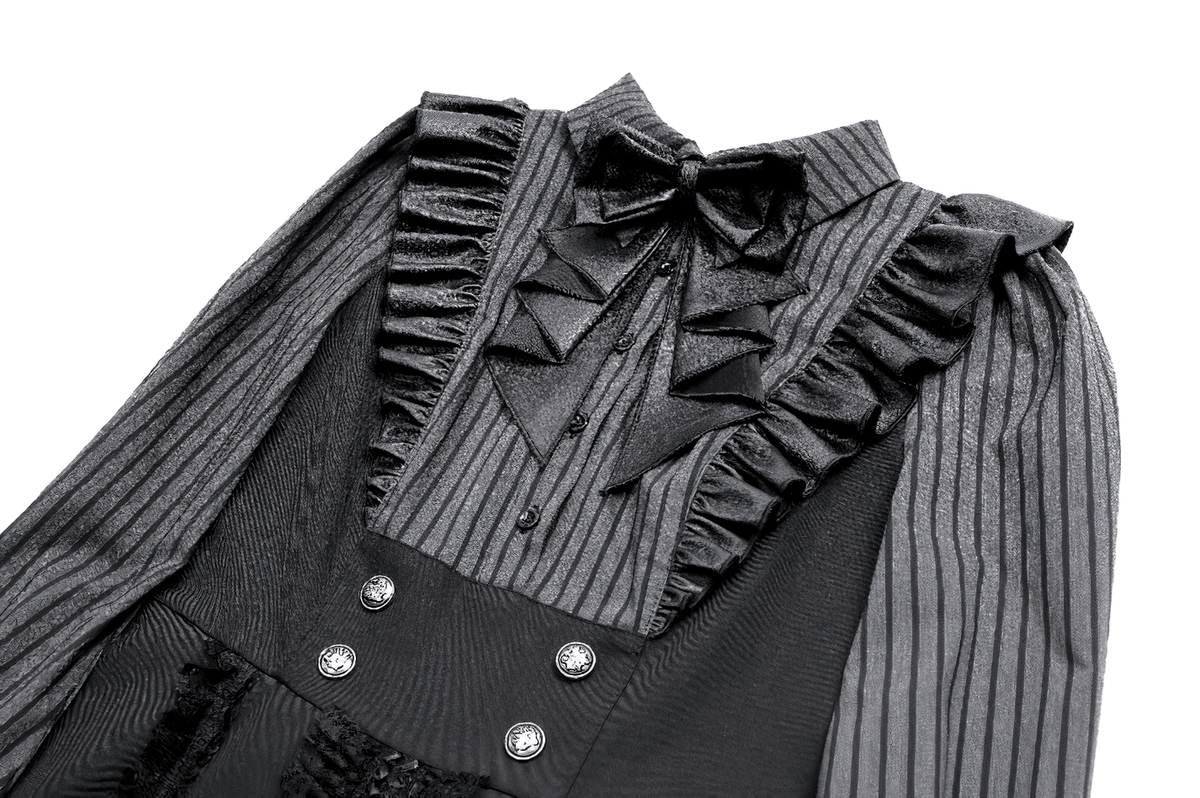 Pinstripe Mini Dress with Ruffled Apron and Bow