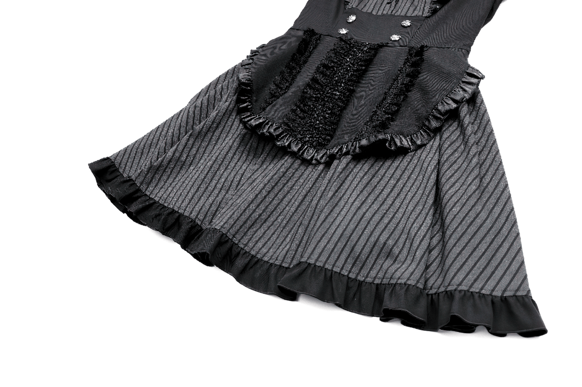 Pinstripe Mini Dress with Ruffled Apron and Bow