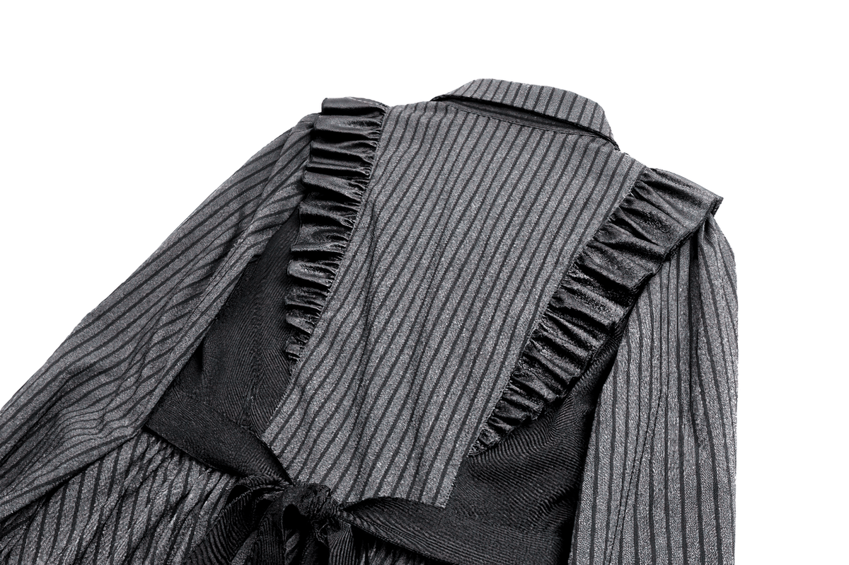 Pinstripe Mini Dress with Ruffled Apron and Bow