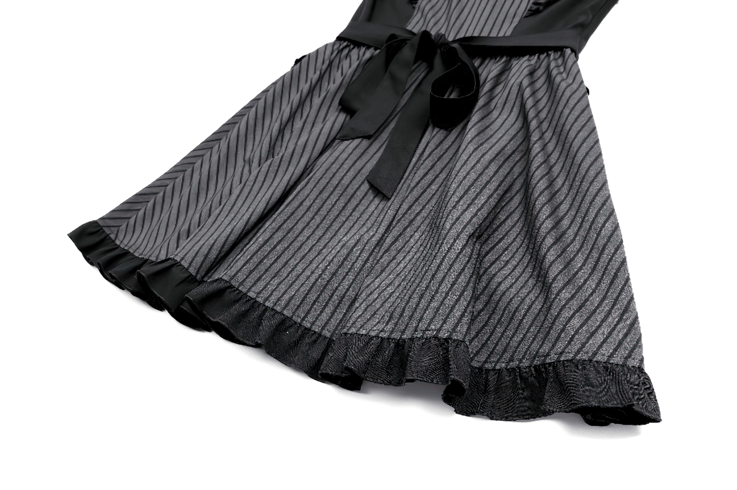 Pinstripe Mini Dress with Ruffled Apron and Bow