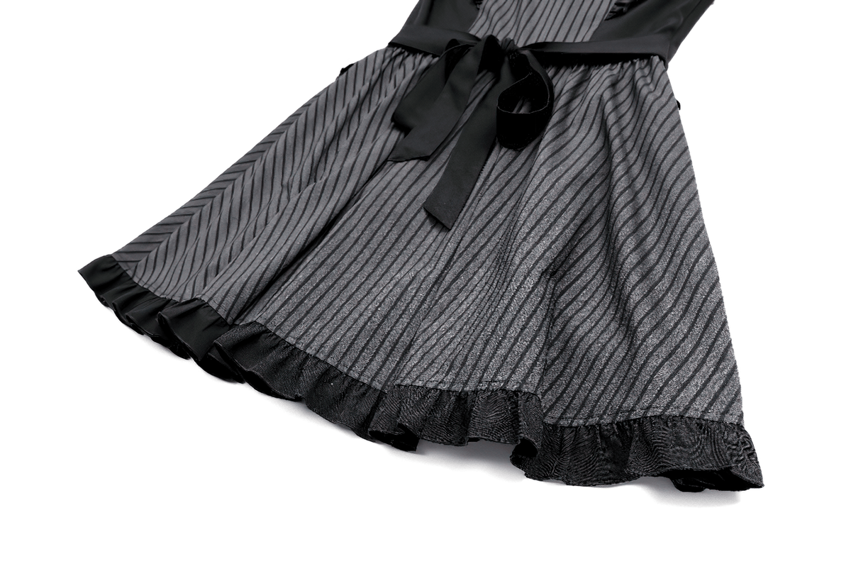 Pinstripe Mini Dress with Ruffled Apron and Bow