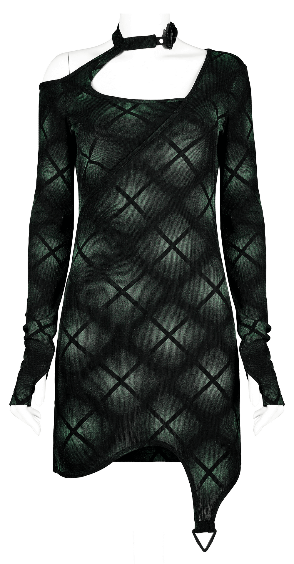Plaid Asymmetric Hemline Dress with Buckle Detail