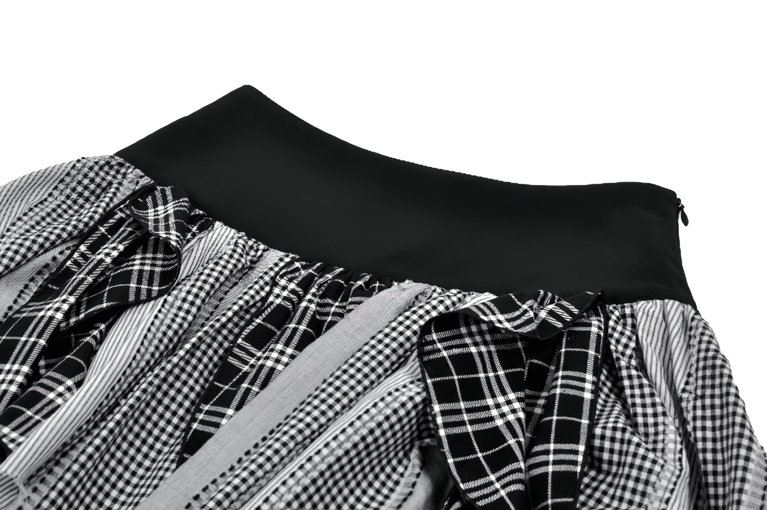 Plaid Skirt with Ruffled Design and Adjustable Belts showing colorful plaid patterns and ruffled details.