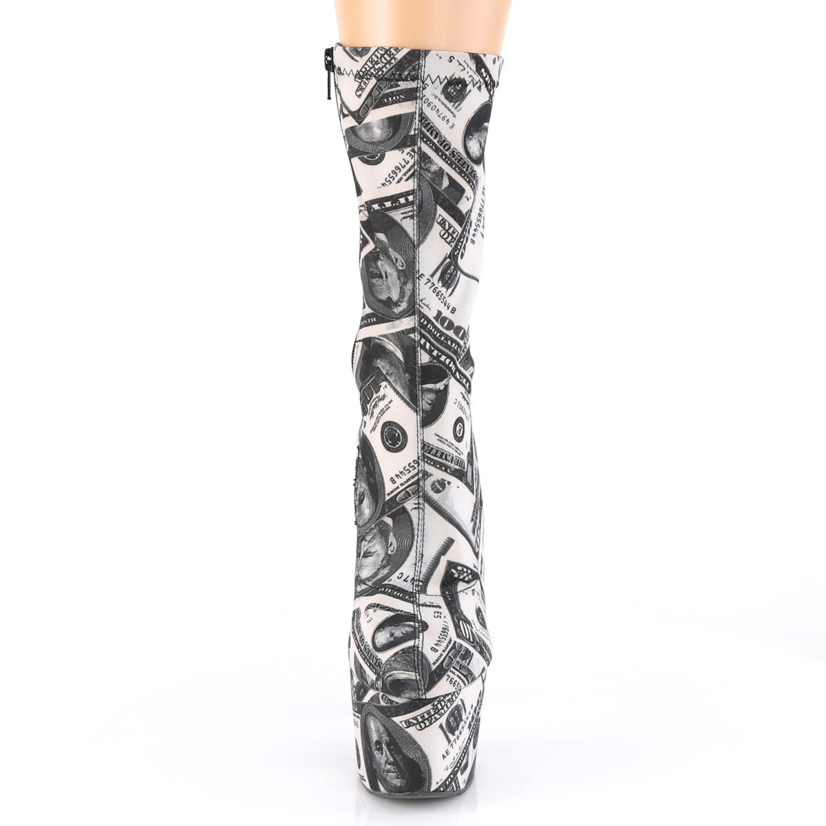 PLEASER 7-Zoll-Absatz-Stiefeletten mit Dollar-Print und Plateau