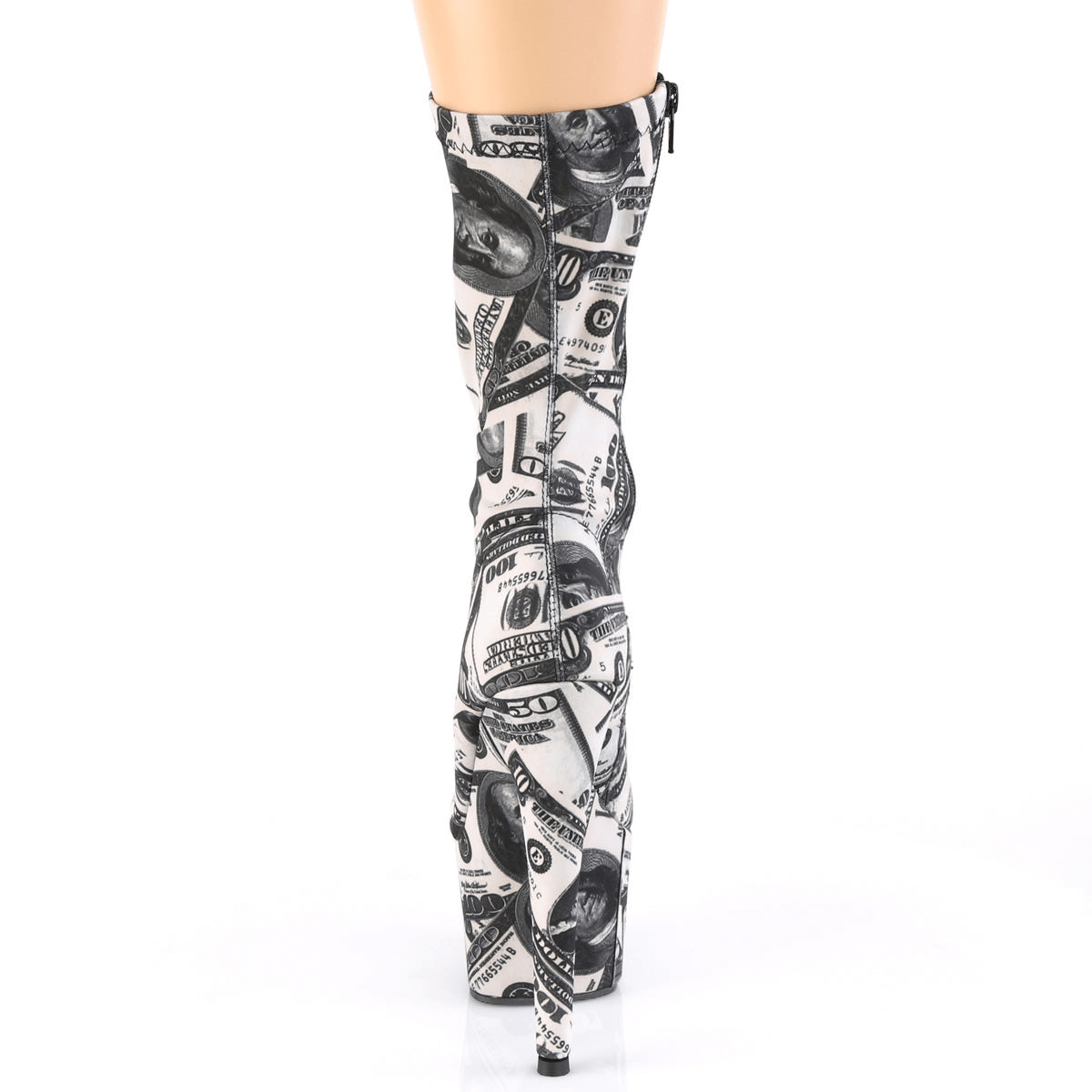 PLEASER 7-Zoll-Absatz-Stiefeletten mit Dollar-Print und Plateau