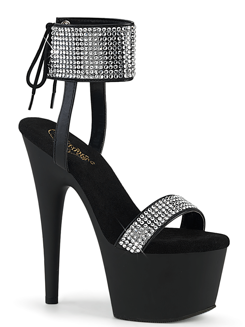 PLEASER 7-inch Rhinestone Platform Heels with Lace-Up Back