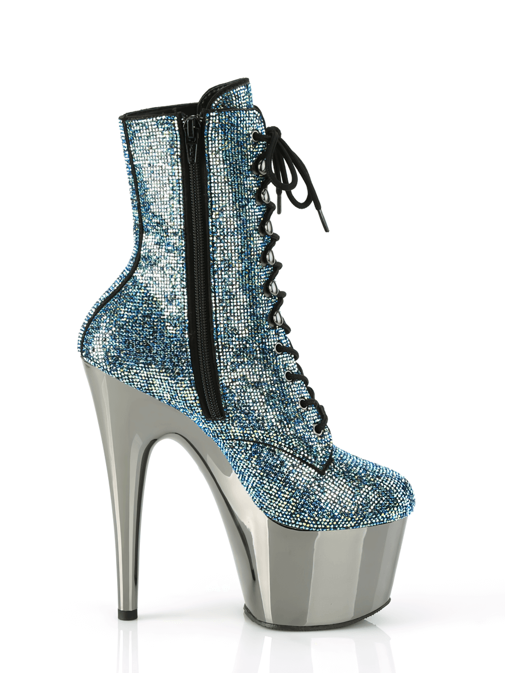 PLEASER Ankle Boots with Chrome Platform and Rhinestones