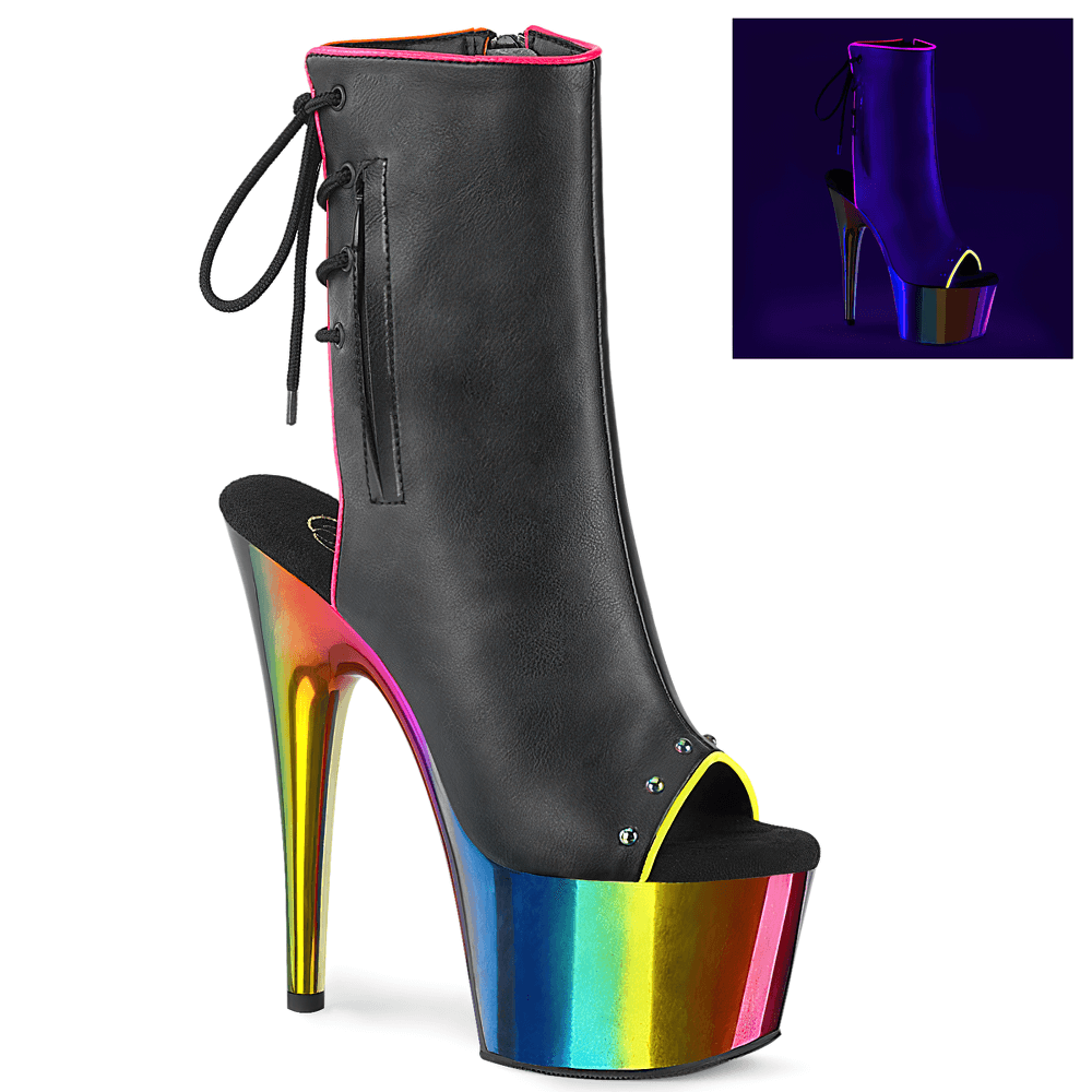 PLEASER Ankle Boots with Rainbow Platform and Lace-Up Back