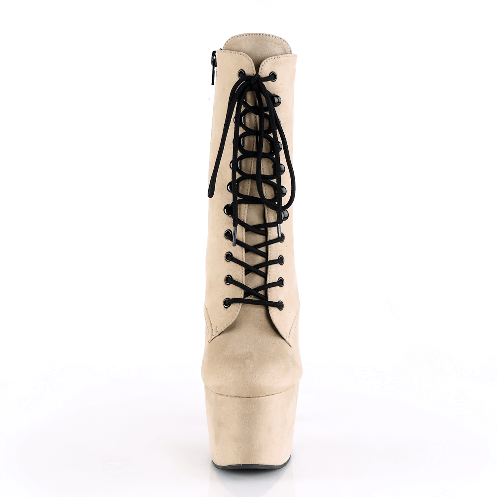 PLEASER Botines Beige con Cordones, Tacón y Plataforma