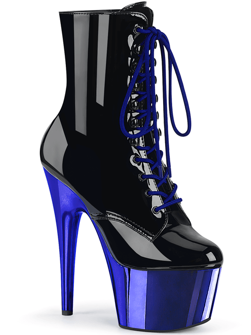 PLEASER Schwarz-blaue Stiletto-Schnürstiefeletten