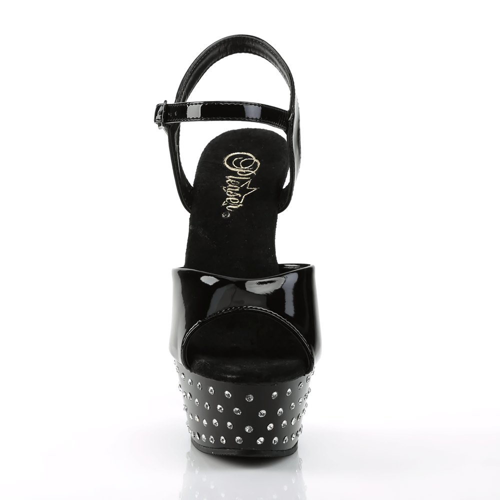 PLEASER Black Ankle Strap Sandals with Rhinestones