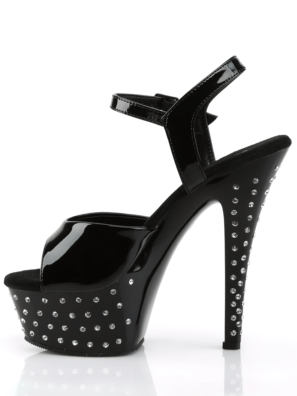 PLEASER Black Ankle Strap Sandals with Rhinestones