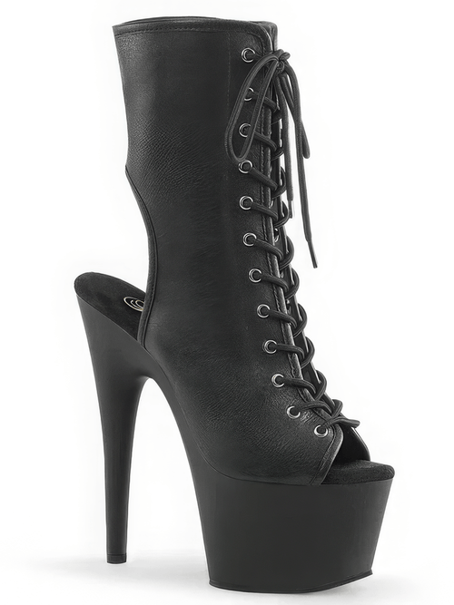 PLEASER Bottines noires à talons à lacets et bout ouvert