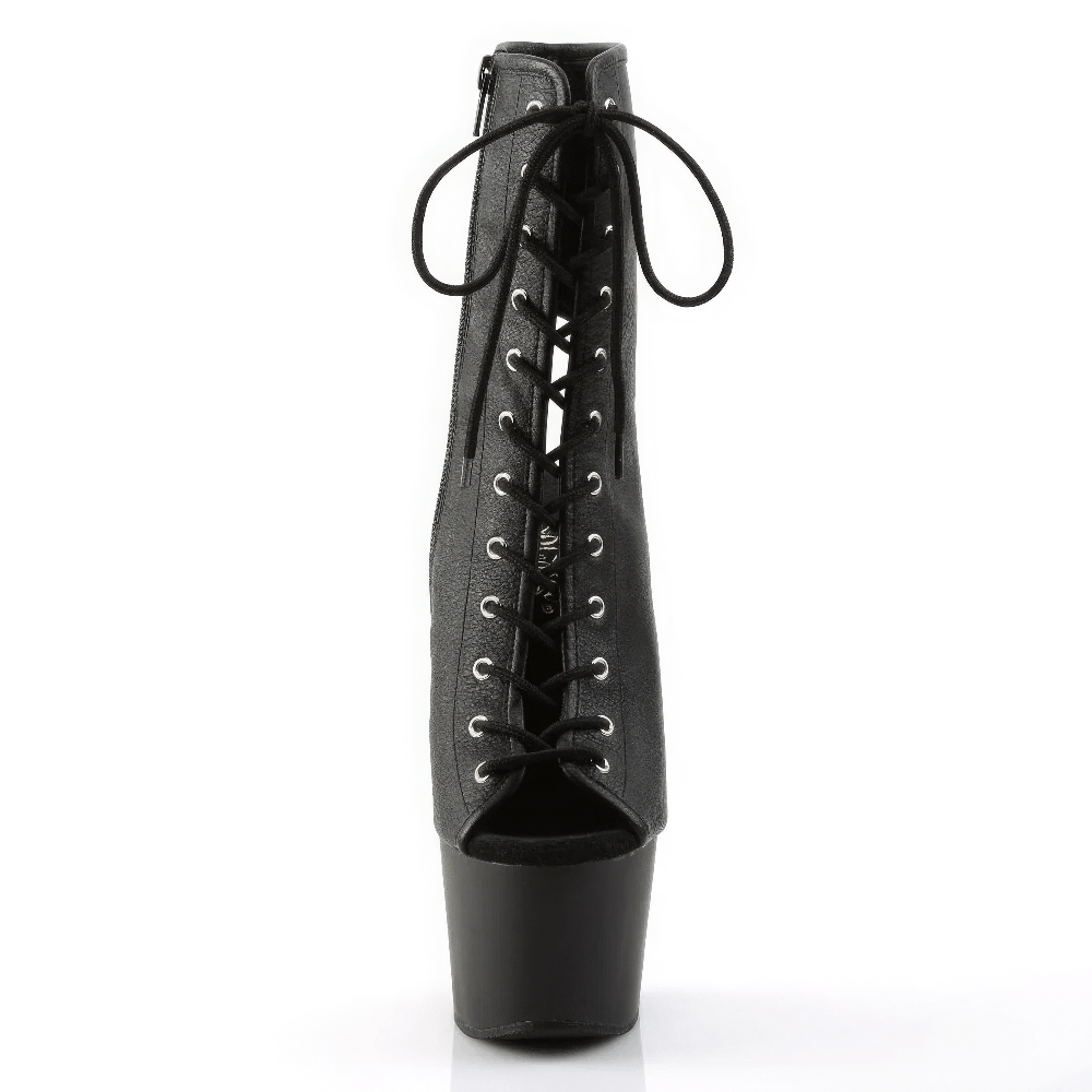 PLEASER Black Lace-Up Heel Ankle Boots with Open Toe