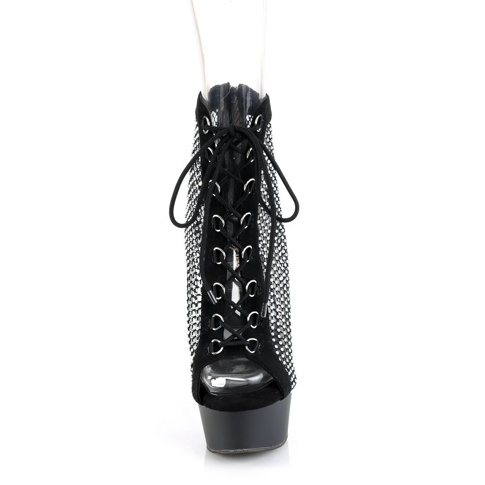 PLEASER Black Lace-Up Peep-Toe Heels Boots with Platform