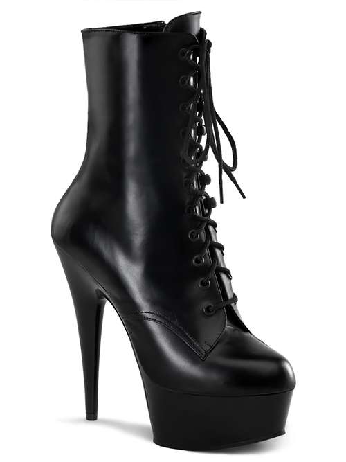 PLEASER Schwarze Schnür-Stiefeletten mit Stiletto-Absatz und Plateau