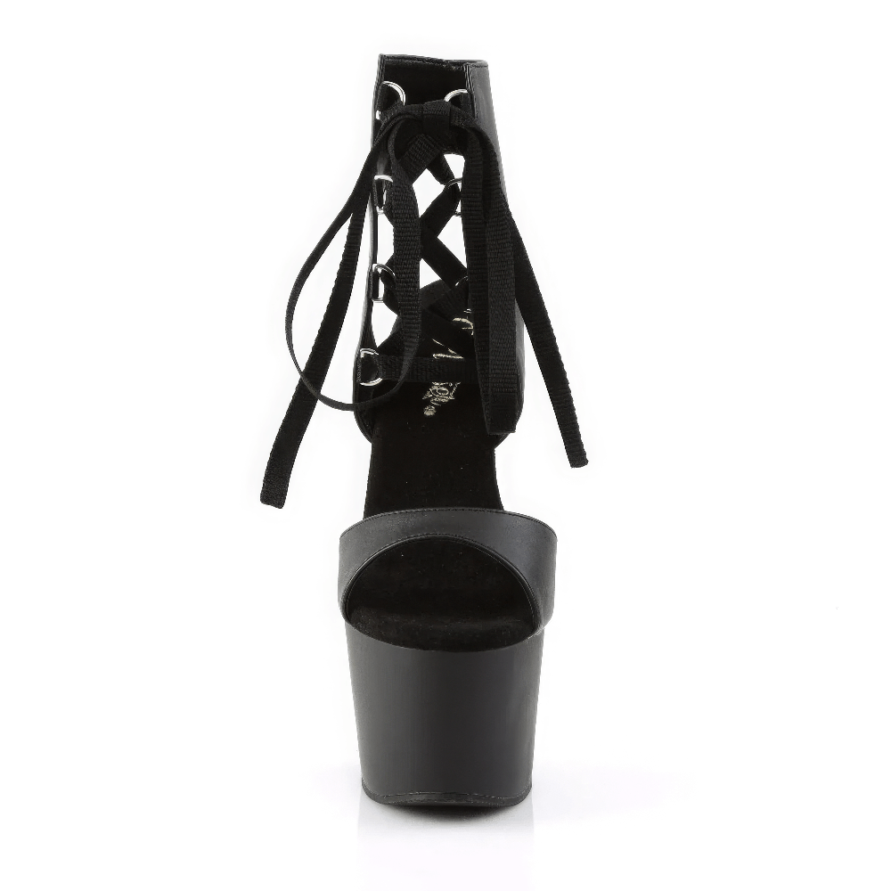 PLEASER Black Lace-Up Stiletto Heels with Platform
