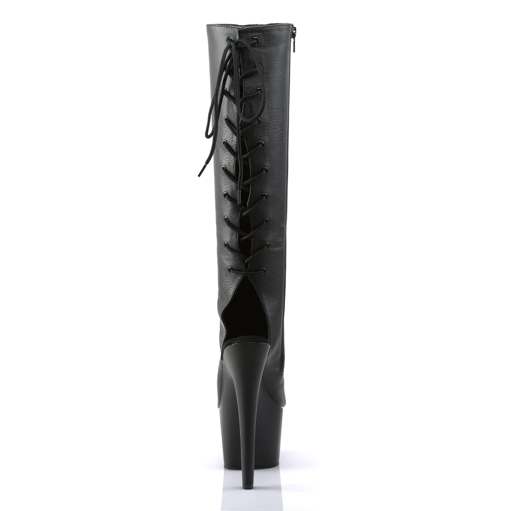 PLEASER Black Open-Toe Boots With Heels and Laces