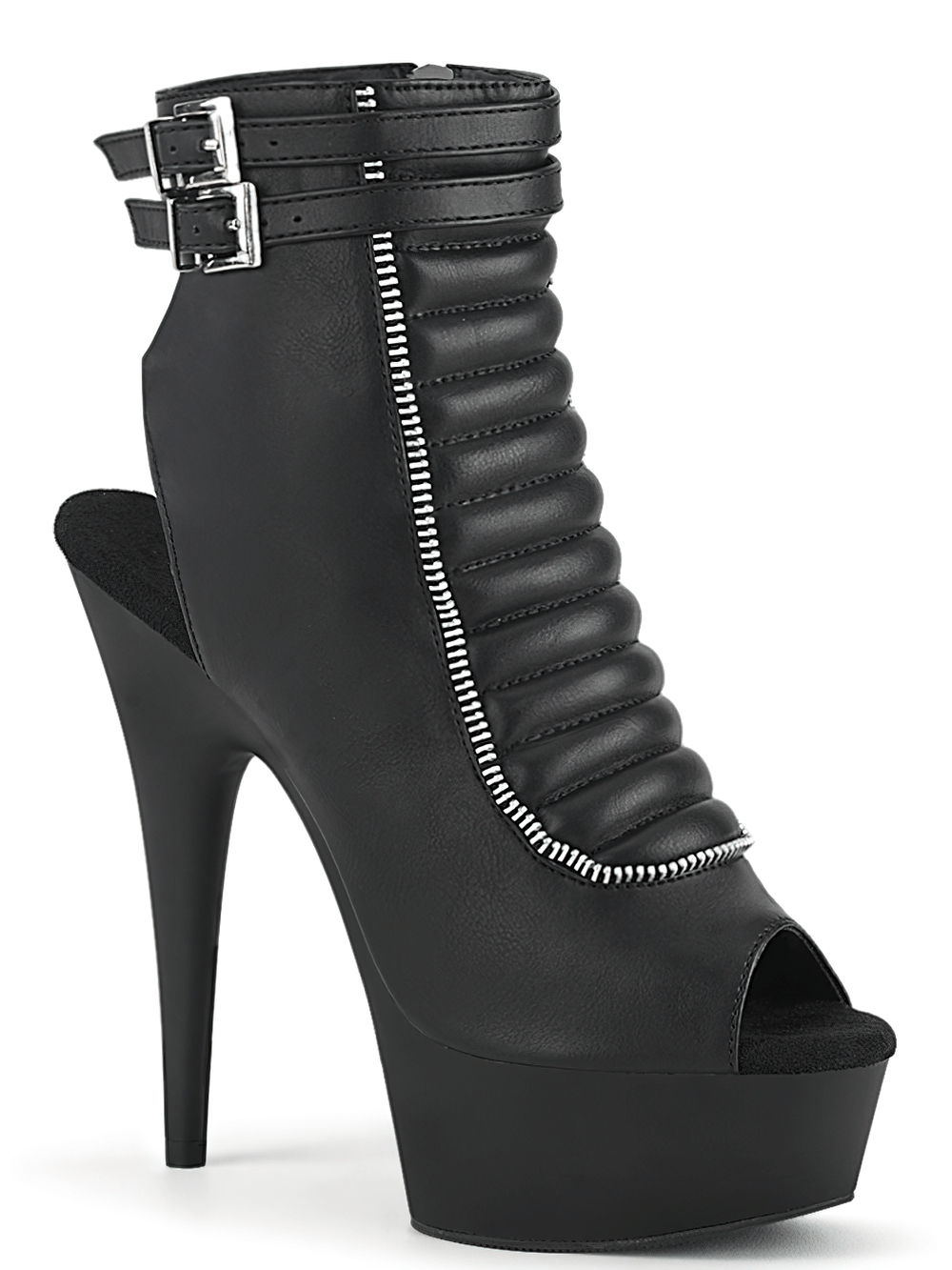 PLEASER Black Quilted Shoes with Double Buckle Straps