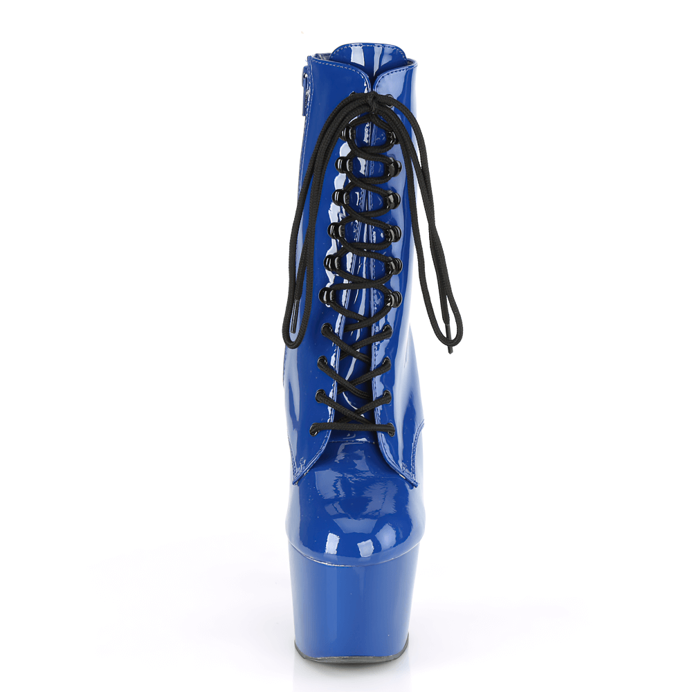 PLEASER Blue Glossy Lace-Up Ankle Boots with Stiletto Heels