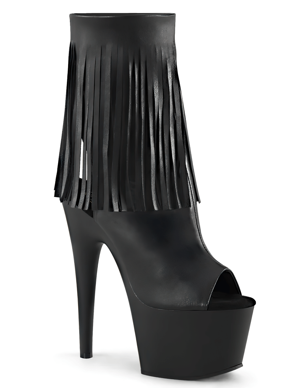 PLEASER Bold Fringe Stiletto Peep-Toe Platform Boots