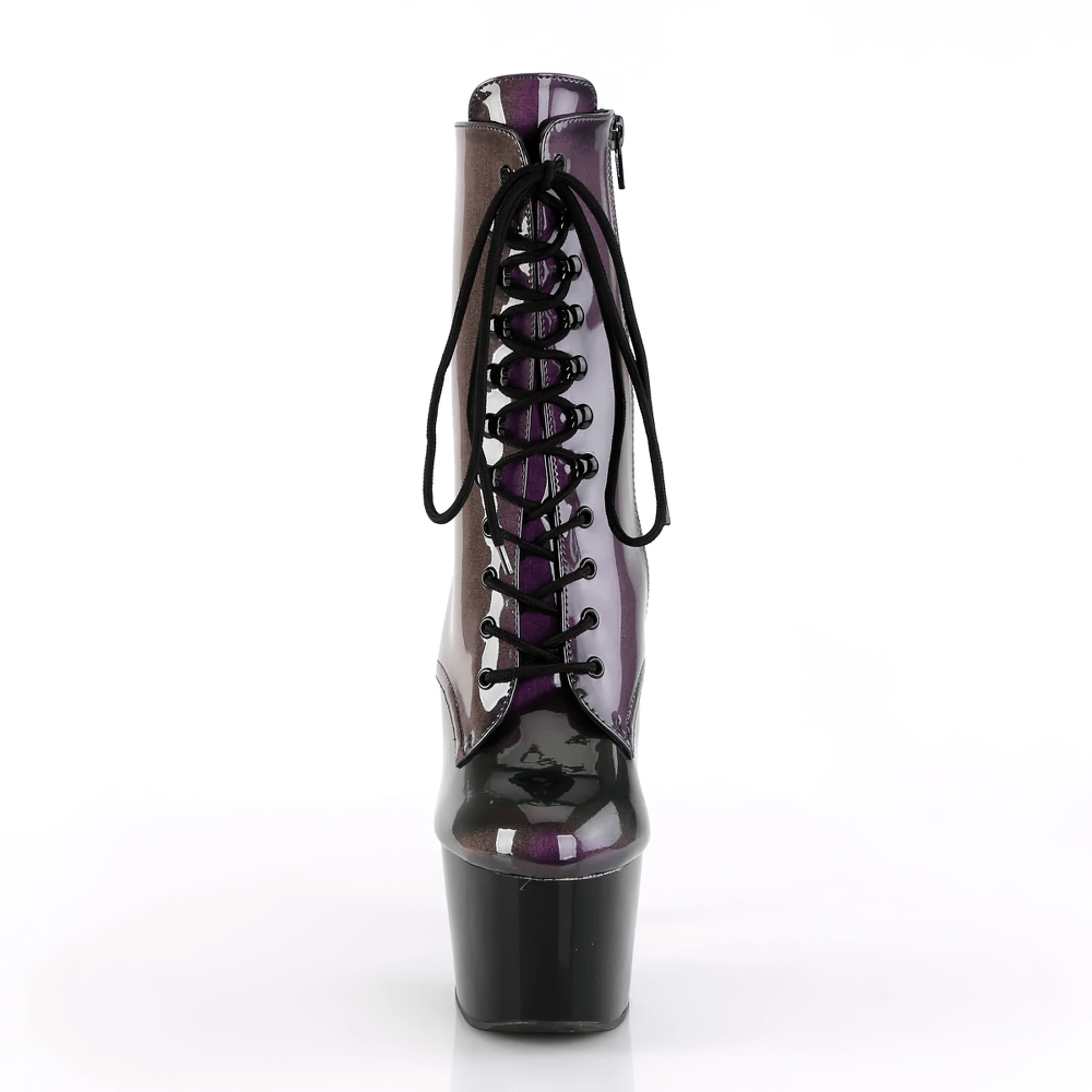 PLEASER Bold Iridescent Purple Lace-Up Platform Boots