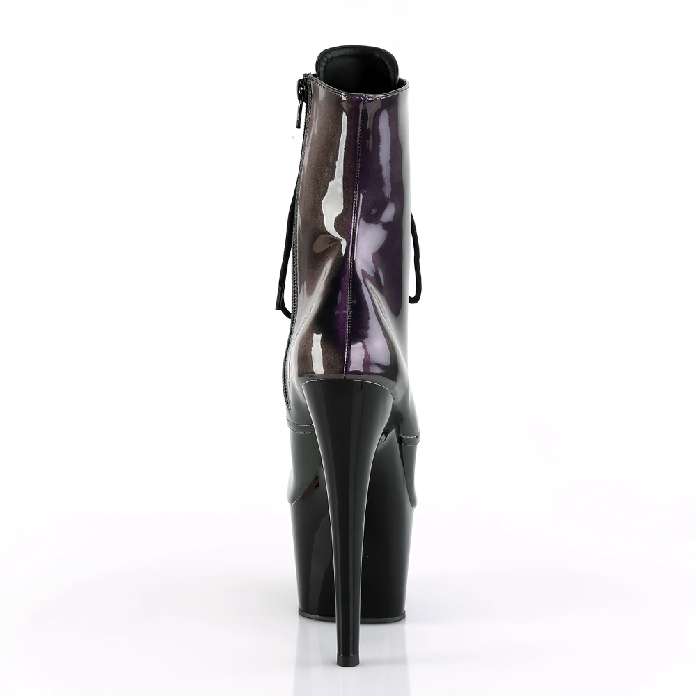 PLEASER Botas de plataforma con cordones en color morado iridiscente y atrevido