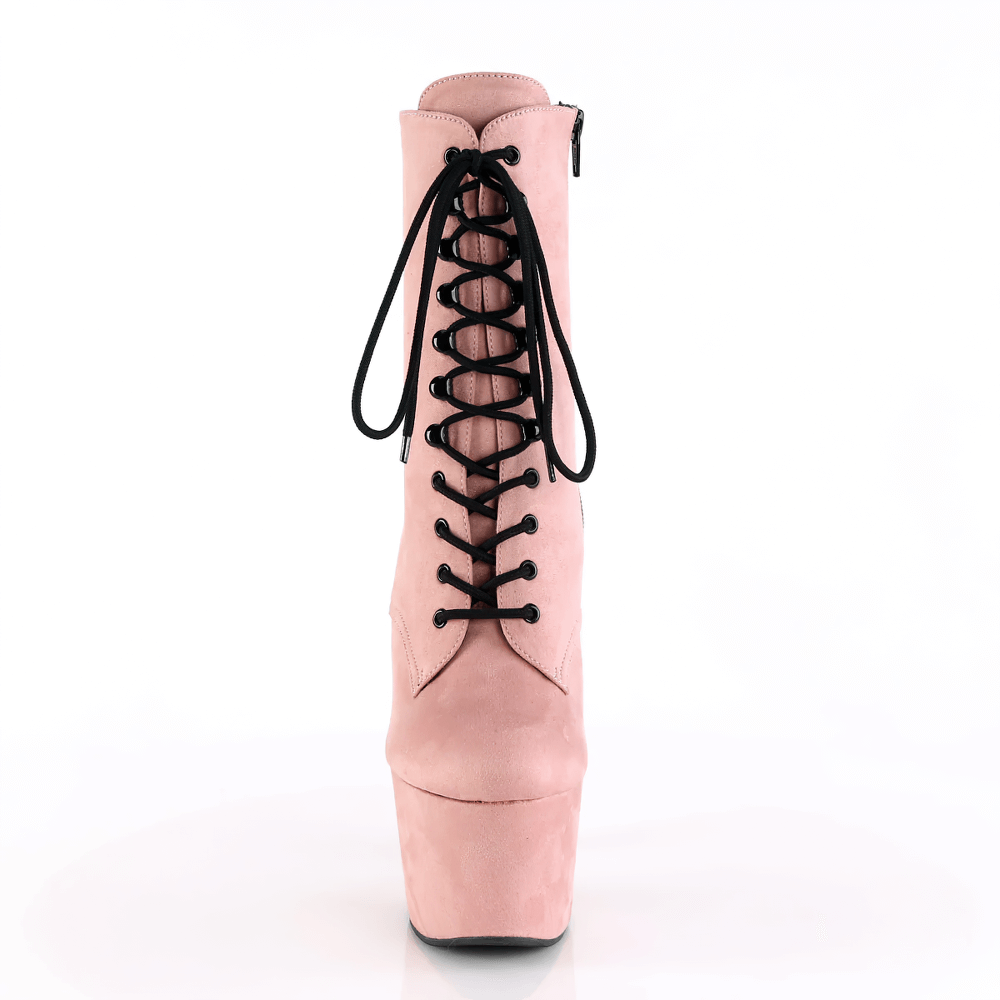 PLEASER Bold Pink Lace-Up Platform Ankle Boots with Heel