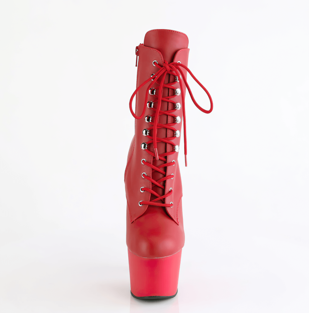 PLEASER Bold Red Lace-Up Stiletto Ankle Boots