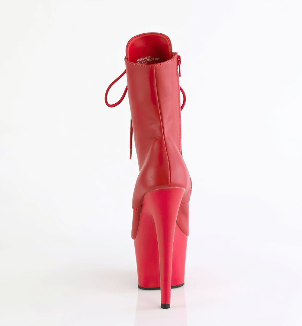 PLEASER Bold Red Lace-Up Stiletto Ankle Boots