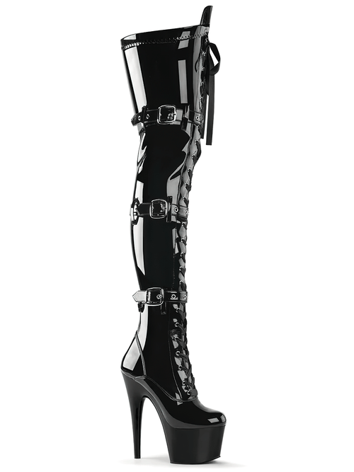 PLEASER Buckled Thigh-High Platforms Stiletto Boots