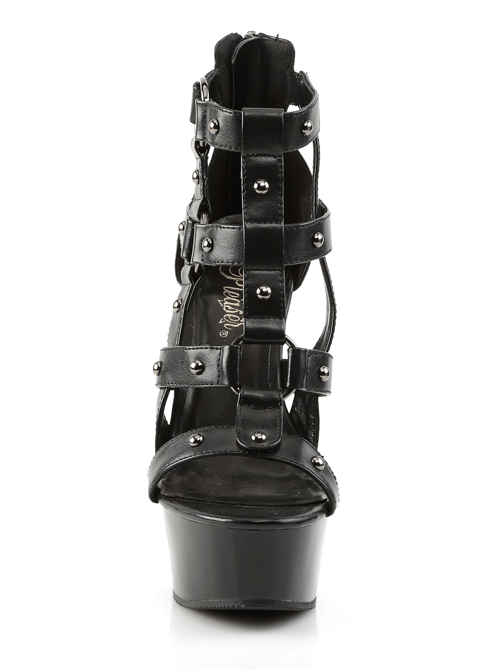 PLEASER Cage Sandals with Studs and 6-Inch Stiletto Heels