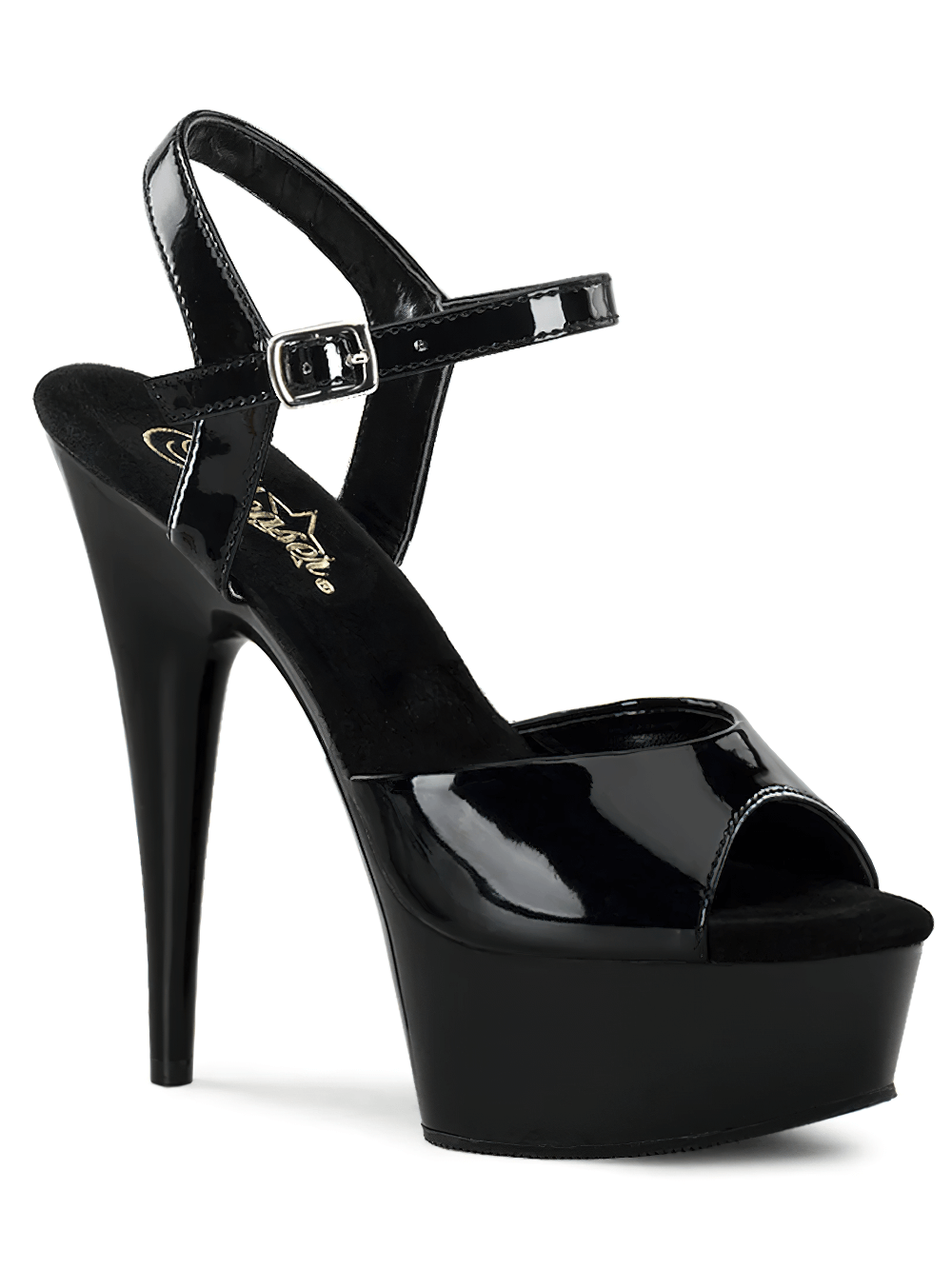 Elegant black peep-toe stiletto platform sandals with ankle strap, perfect for special occasions.