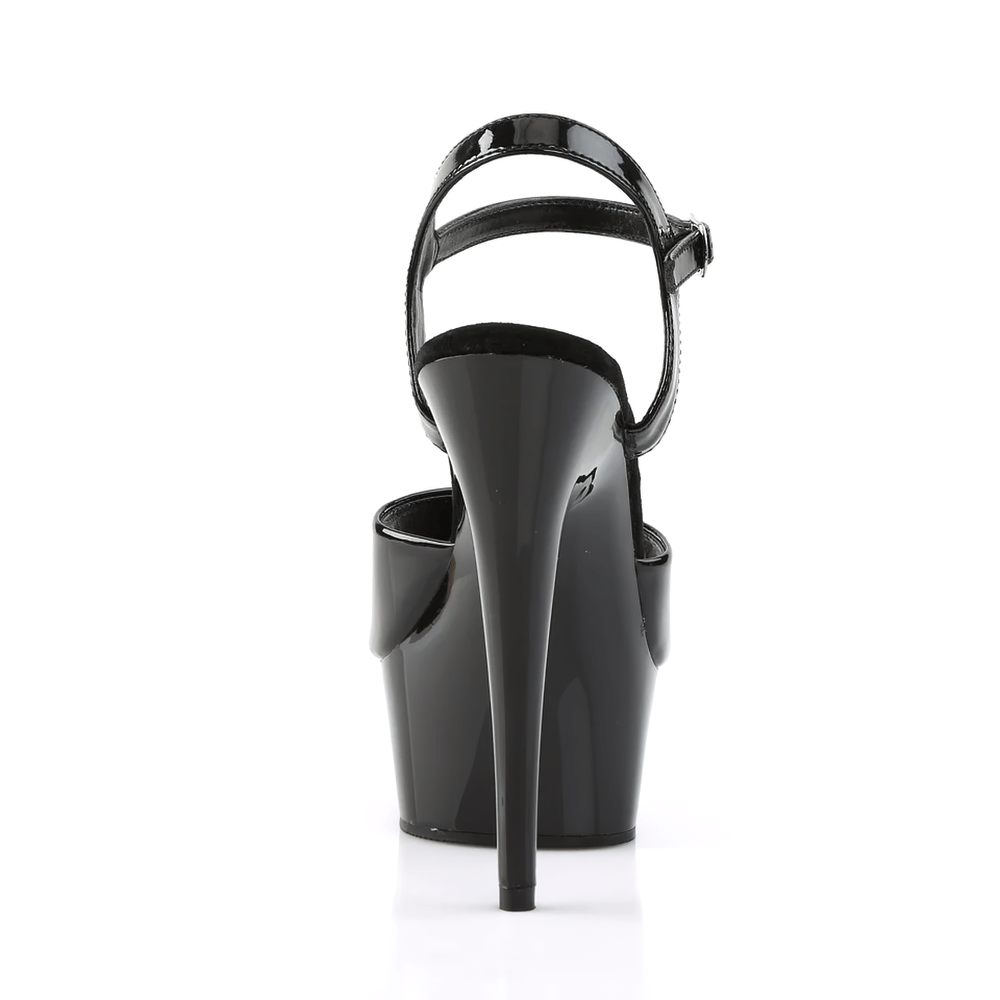 Back view of Pleaser Chic Black Peep-Toe Stiletto Platform Sandals showcasing sleek design and high stiletto heel.