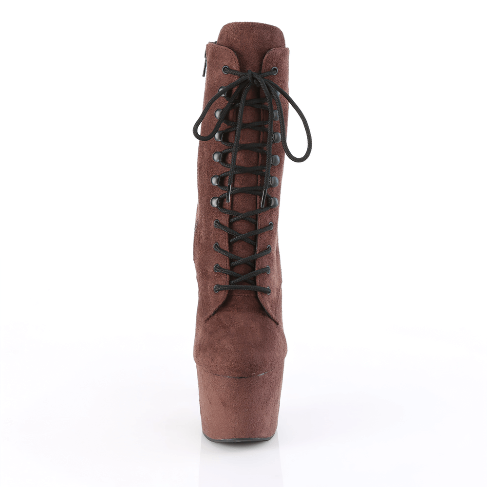 PLEASER Chic Brown Zipper Lace-Up 7-inch Heel Ankle Boots