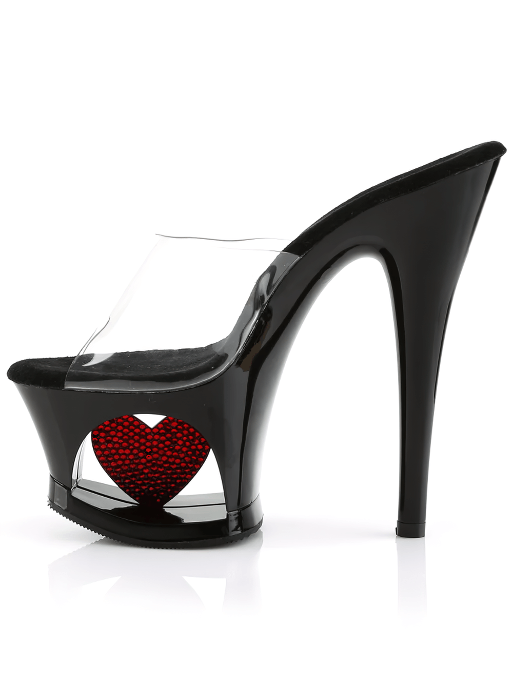 PLEASER chic platform slide with stiletto heel and sparkling rhinestone heart accent, perfect for glamorous nights out.