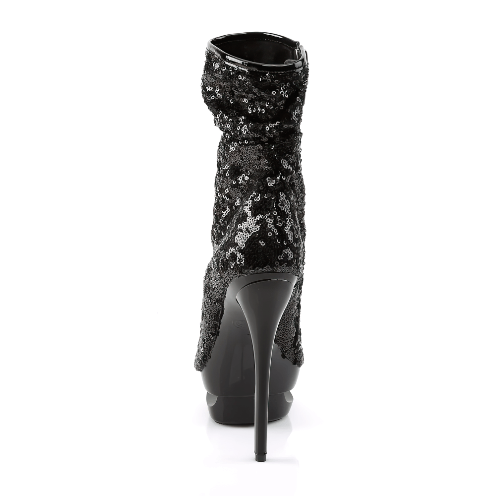 PLEASER Chic Sequined Open-Toe Ankle Boots with Rhinestones