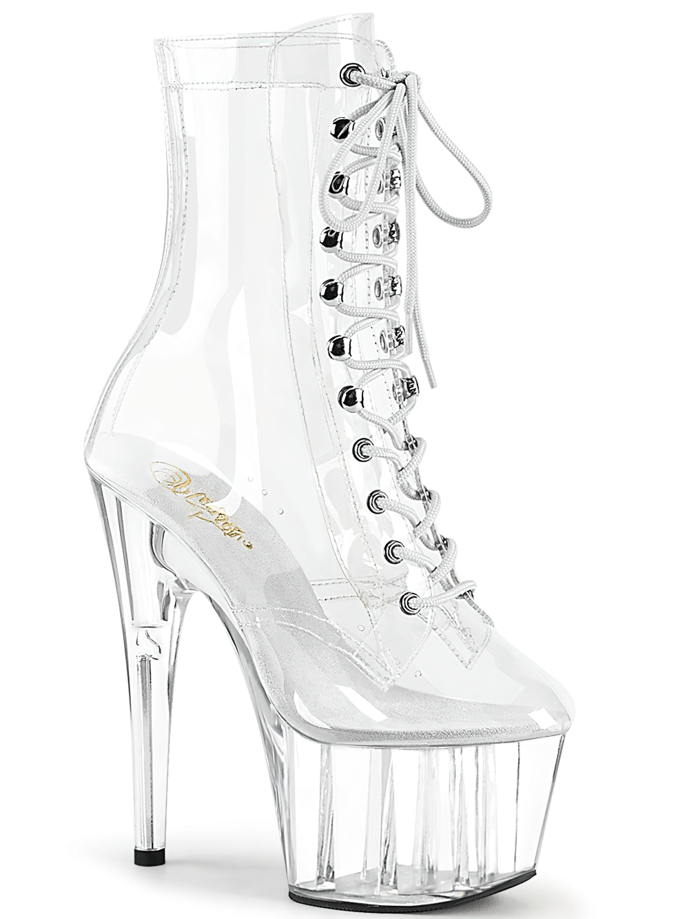 PLEASER Clear Lace-Up Ankle Boots with Stiletto Heels