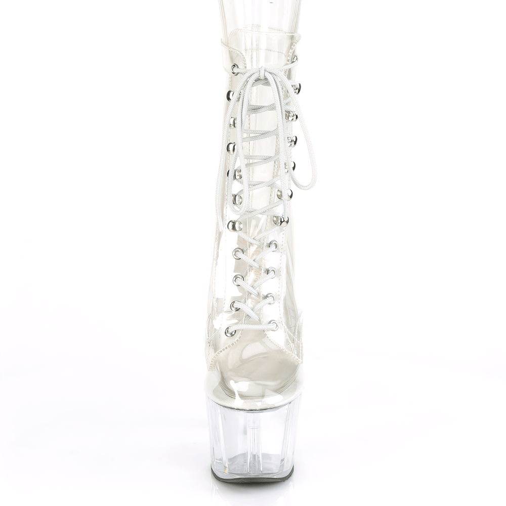 PLEASER Clear Lace-Up Ankle Boots with Stiletto Heels