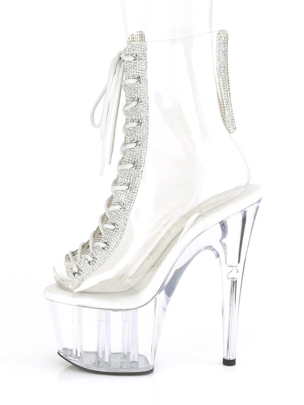 PLEASER Clear Rhinestone Lace-Up Shoes with 7-Inch Heels