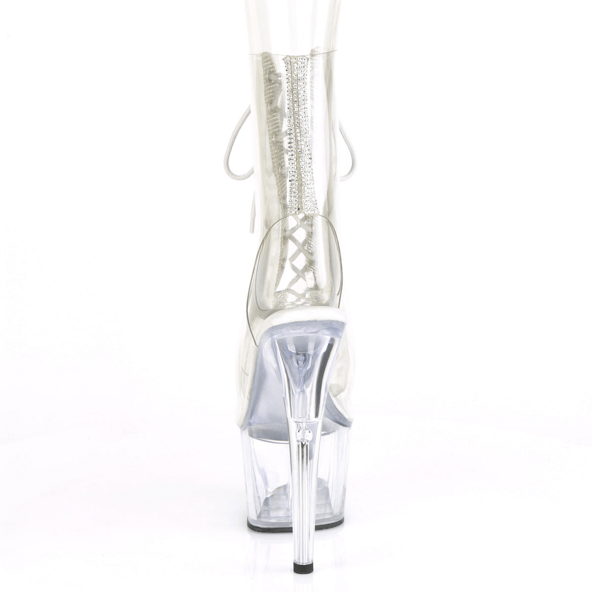 PLEASER Clear Rhinestone Lace-Up Shoes with 7-Inch Heels