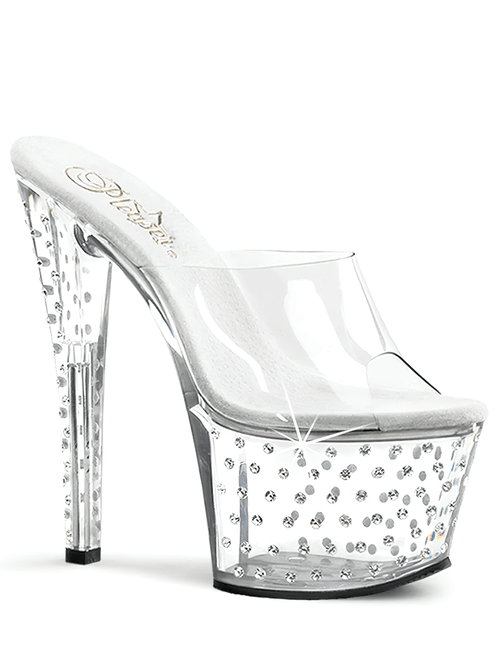 PLEASER Transparente Slide-Sandalen mit strassbesetzter Plateausohle