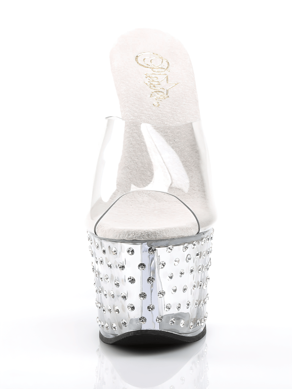 PLEASER Clear Slide Sandals with Rhinestone-Studded Platform