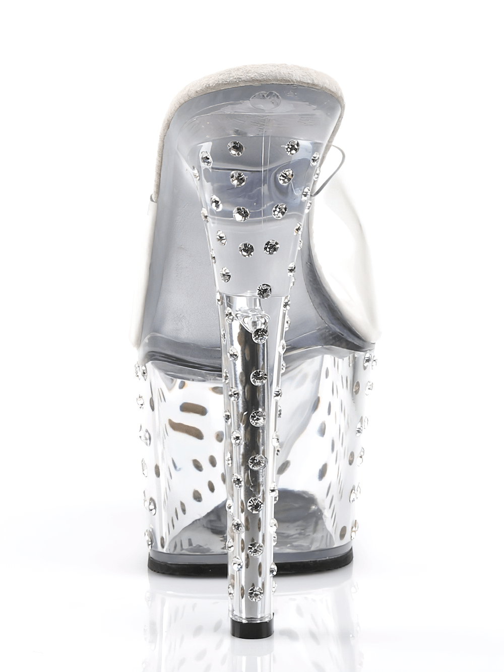 PLEASER Clear Slide Sandals with Rhinestone-Studded Platform