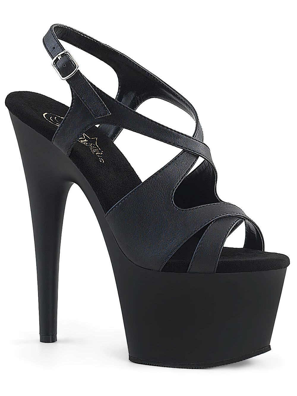 Stylish PLEASER black criss cross slingback platform sandals with high stiletto heel, perfect for a night out.