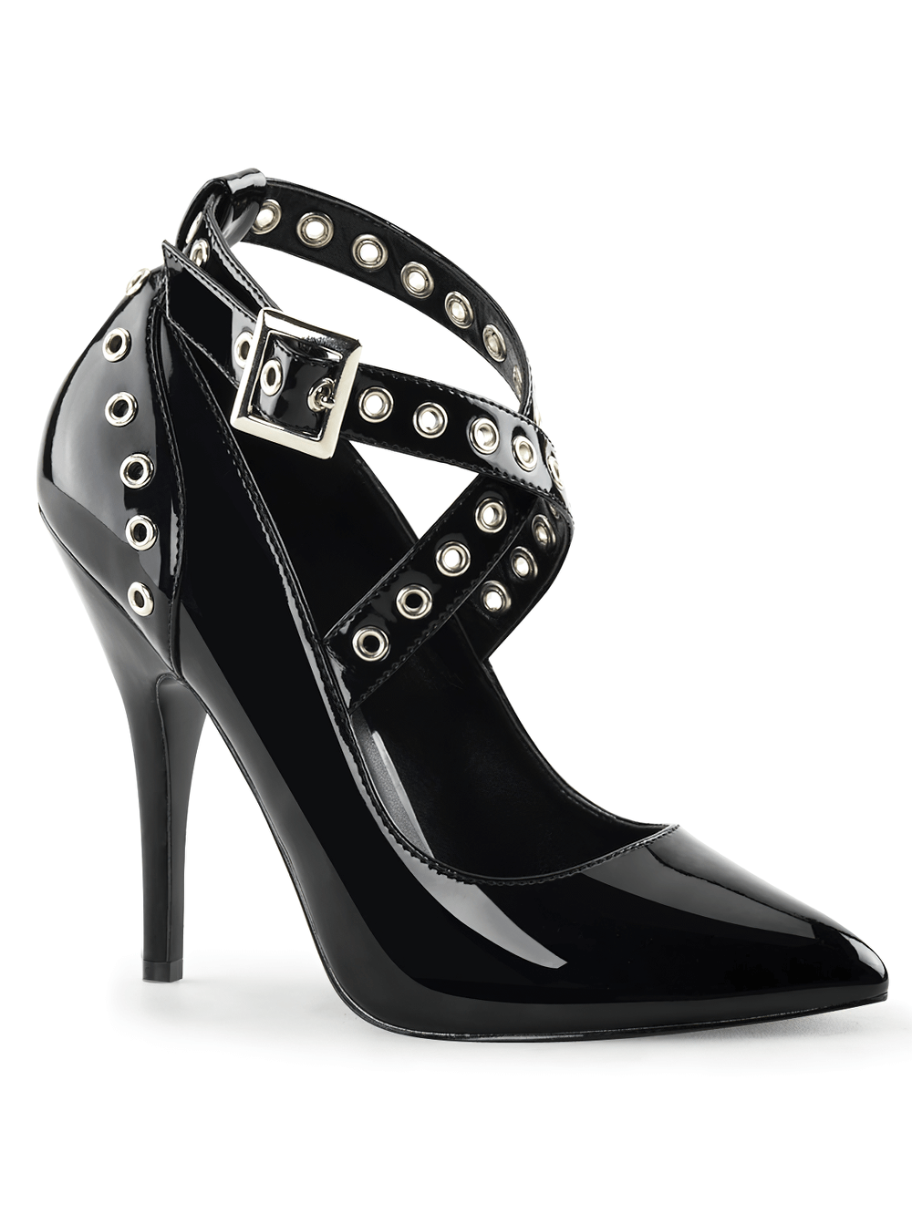 PLEASER Crisscross Eyelet Shoes with 5-Inch Heels and Buckle