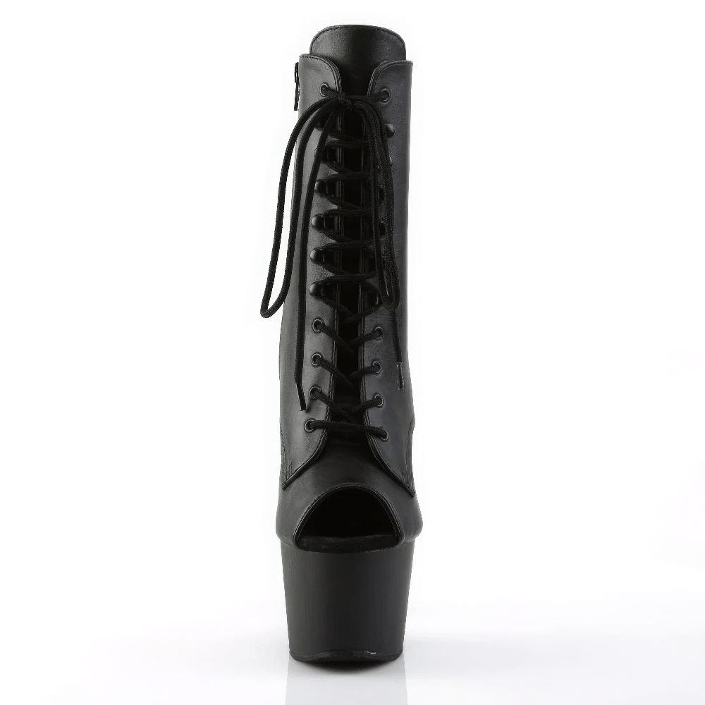 PLEASER Daring Black Peep Toe Lace-Up Ankle Boots