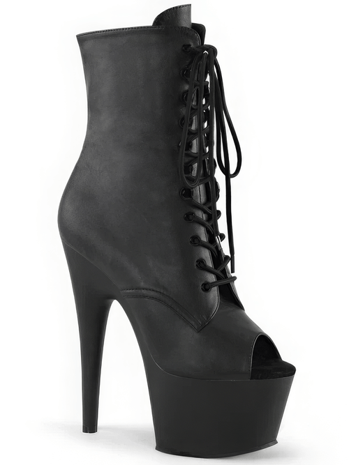 PLEASER Gewagte schwarze Peep-Toe-Schnürstiefeletten