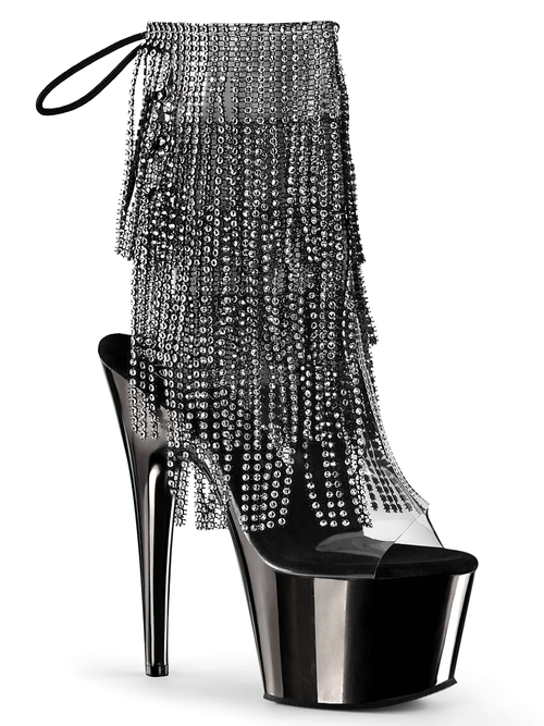 PLEASER Zapatos elegantes de tacón de aguja con flecos y lentejuelas para mujer