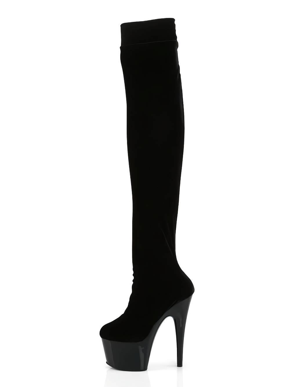 PLEASER Female Black Velvet Thigh High Stiletto Boots
